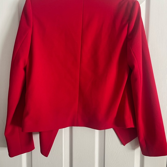 Calvin Klein Bold Red Blazer drape front padded shoulders Valentine’s Day work - Picture 3 of 3
